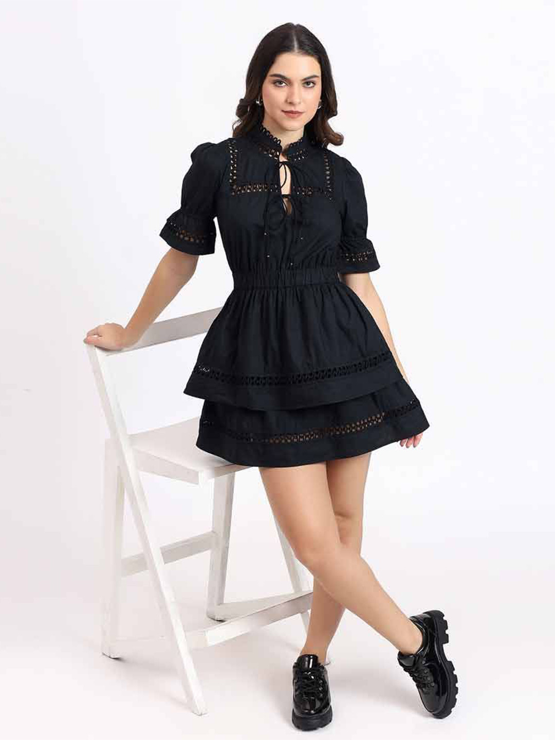 Saint G Tie-Up Neck Fit & Flare Dress