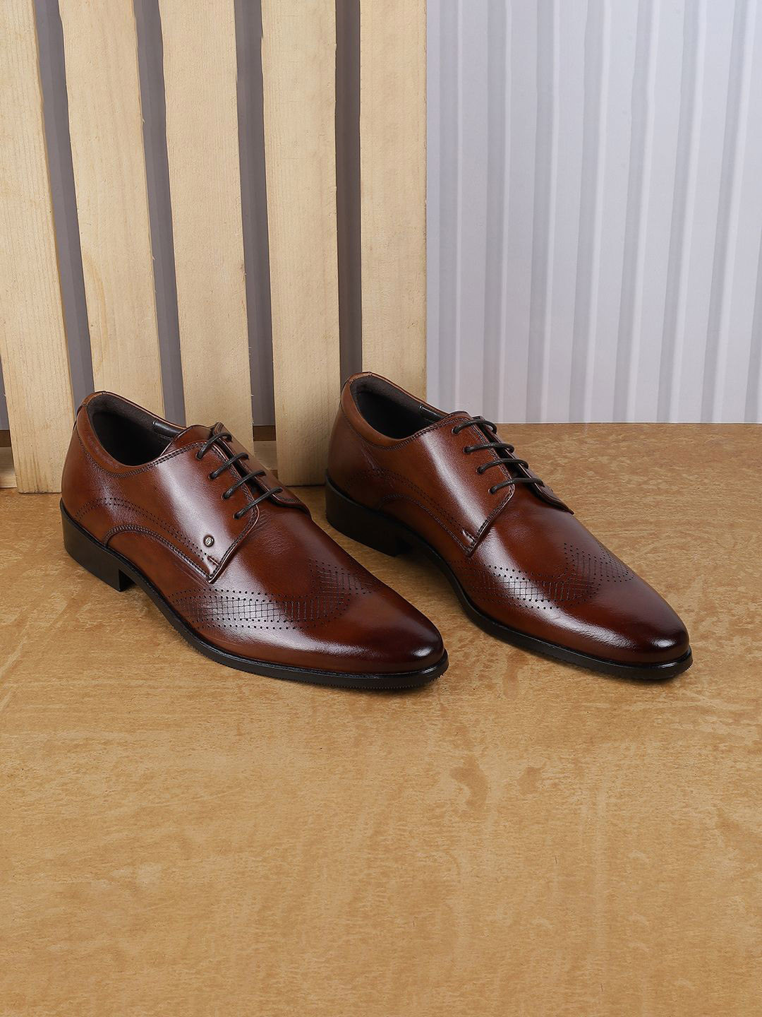J.FONTINI Men Textured Leather Formal Brogues