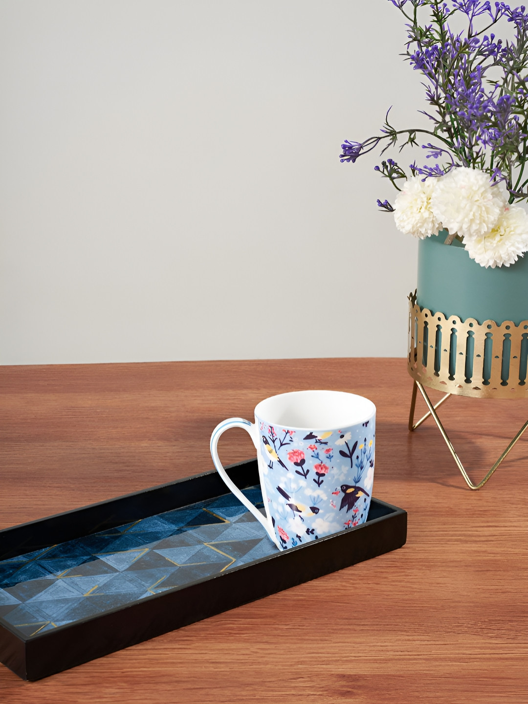 Living scapes by Pantaloons Best Friend Forever With Message Blue Floral Bone China Handmade Mug-300ml