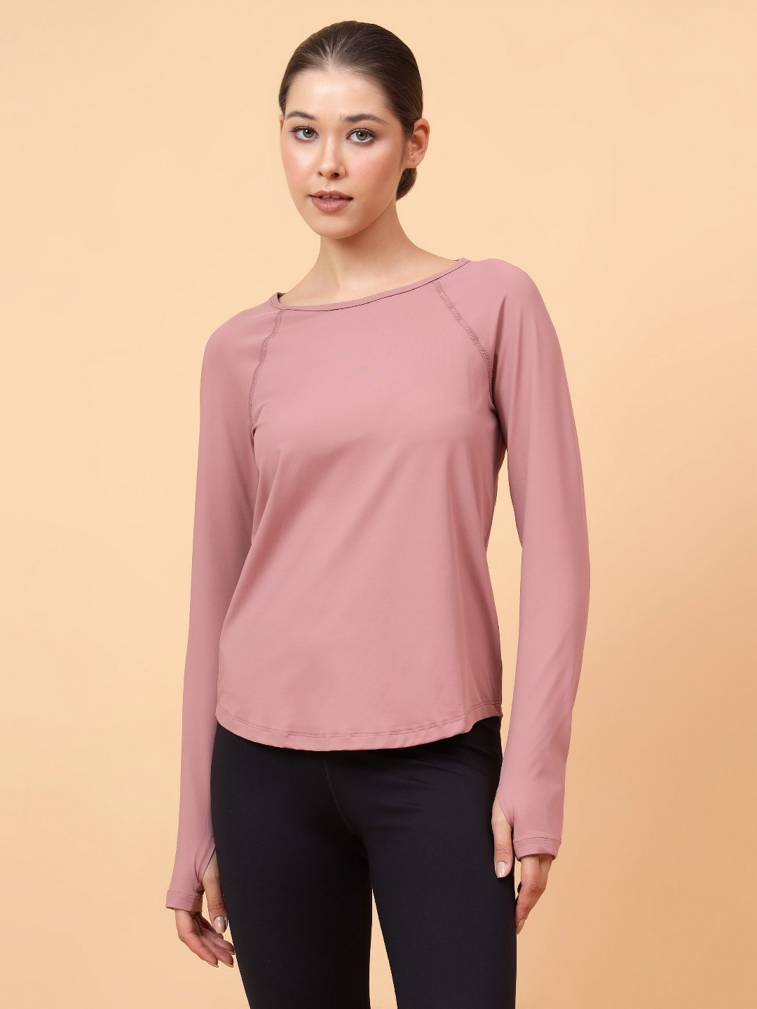 Fitkin Women Mauve Solid Long Sleeve Training T-shirt