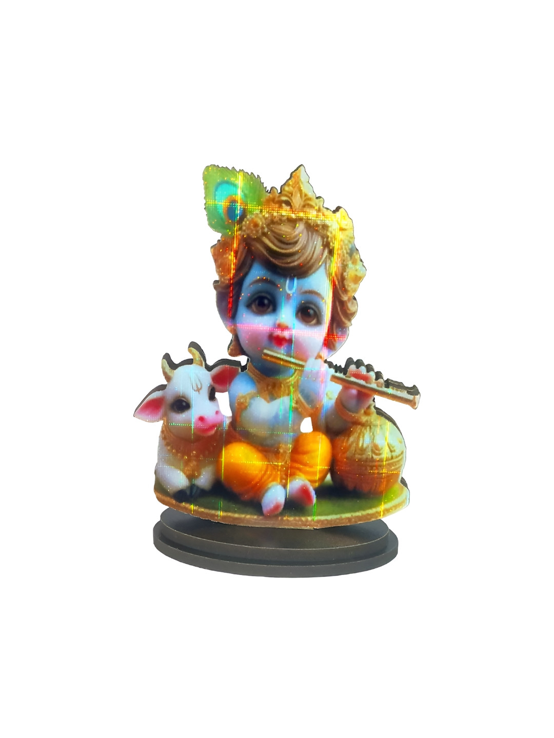 Adhvik Cutout Krishna Calf White Wood Natural Prayer Room Medium Showpiece - 3.7 Inches