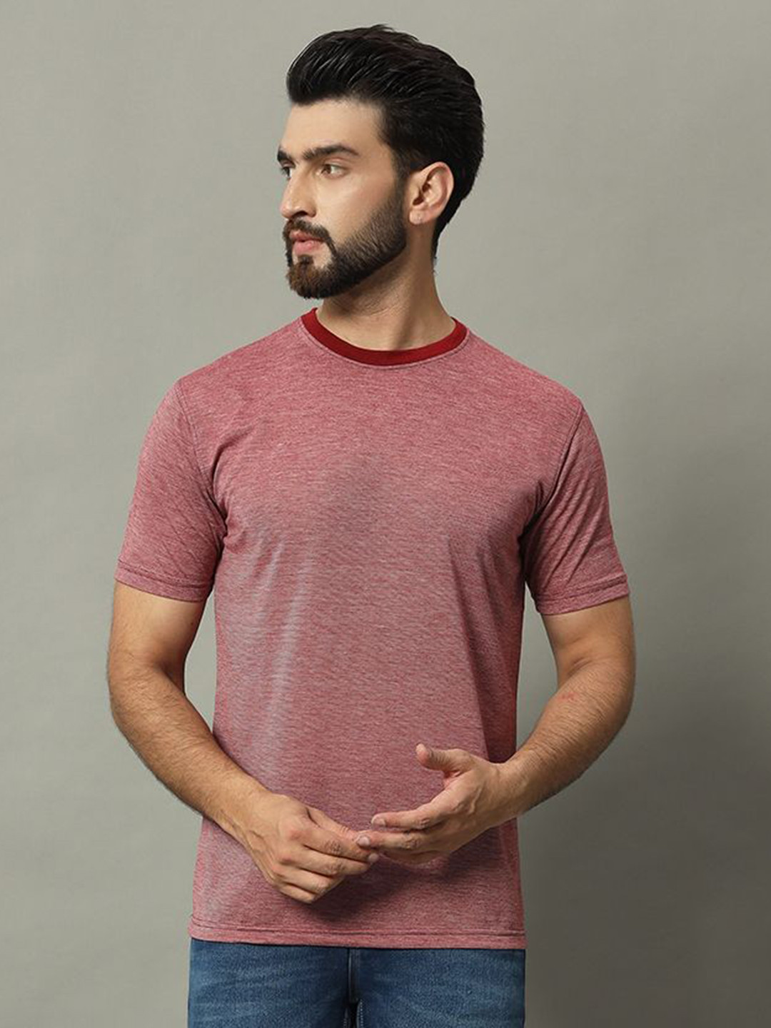 GET GOLF Men Solid Round Neck Cotton T-shirt