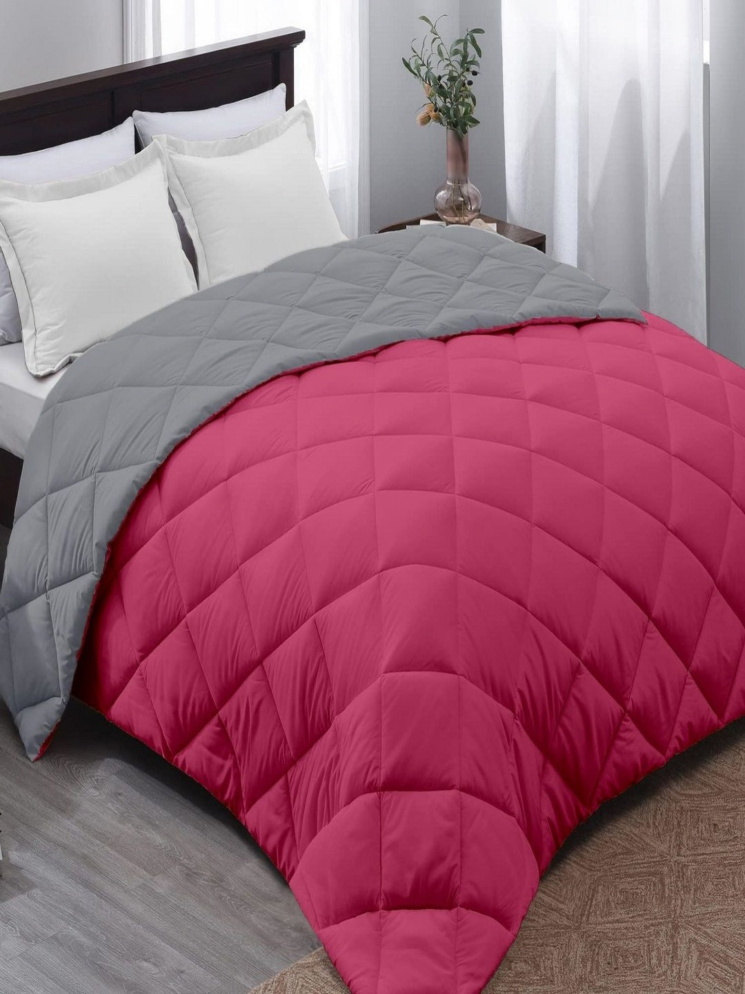 CHICERY Pink & Grey Heavy Winter 210 GSM Single Bed Comforter