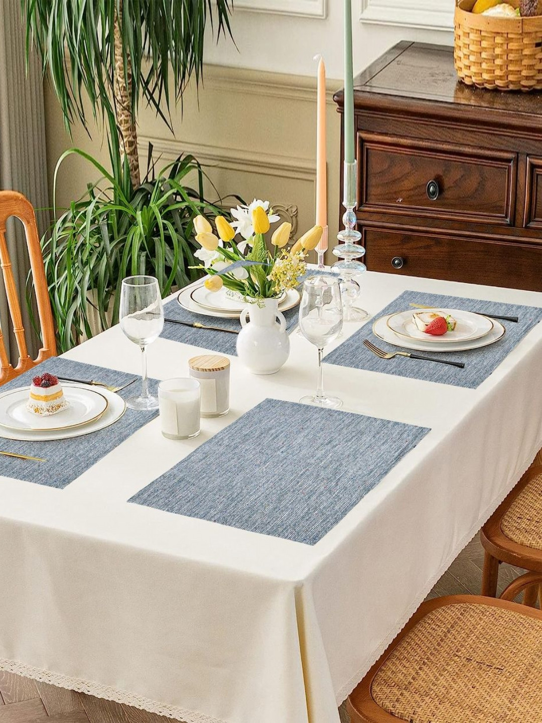 PRAKARTIK Set of 4 Grey Sparkle Cotton Dining Table Placemats