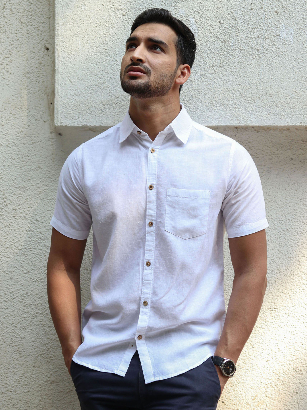 Earthy Route Men Comfort Spread Collar Solid Casual Shirt