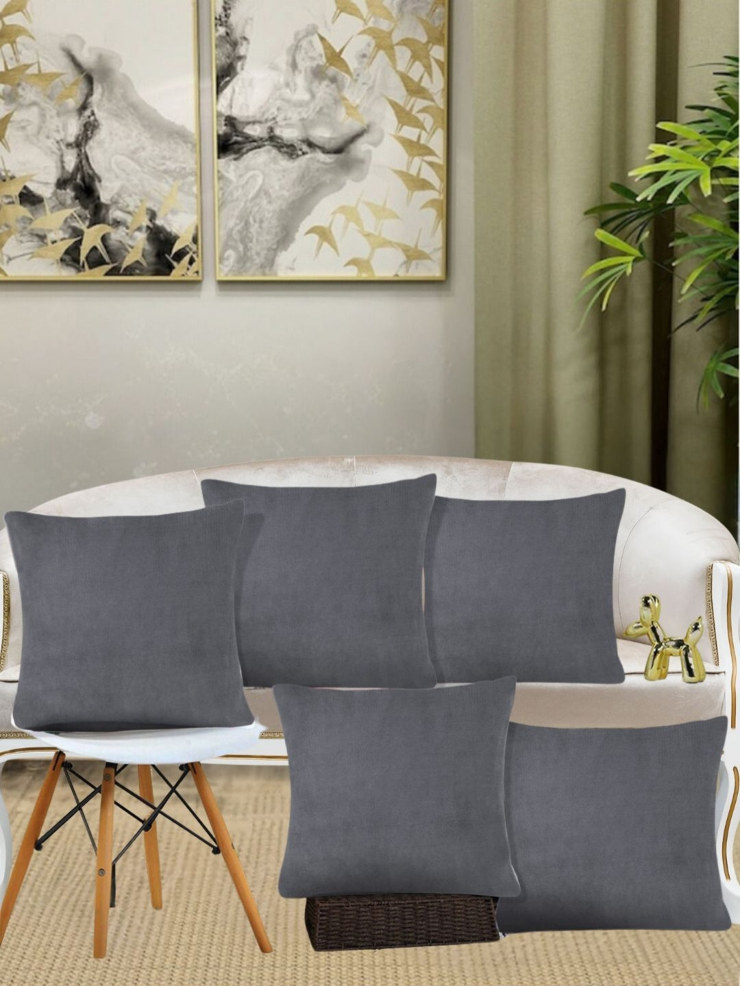 Aura Grey 5 Pieces Woollen Square Cushion Covers