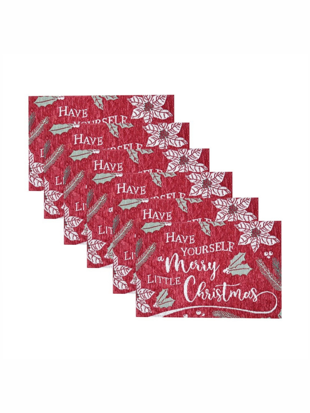 PRAKARTIK Set of 6 Red White Christmas Dining Table Linen Set With Runner