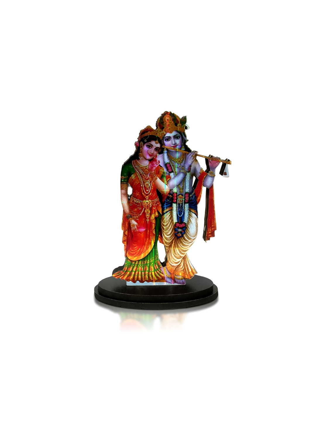 Adhvik Cutout Radha Krishna Yellow Wood Natural Home Office Medium Showpiece - 3.9 Inches