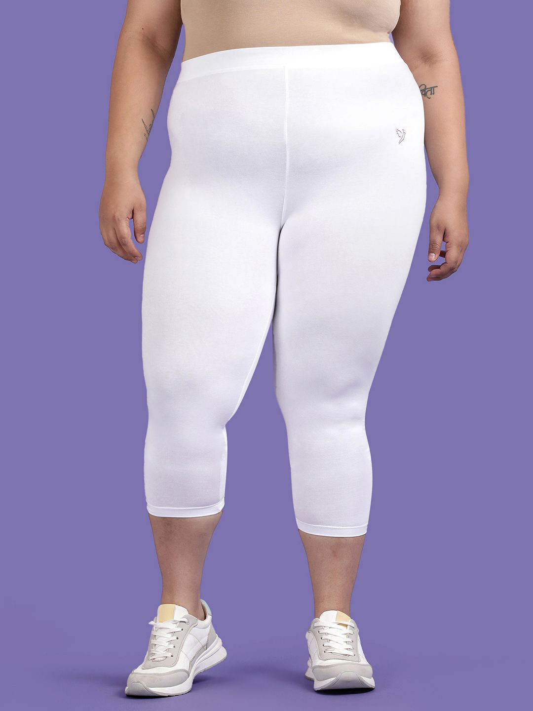 TWIN BIRDS Plus Size Women Skinny Fit Three-Fourth Length Stretch Cotton Capri Leggings
