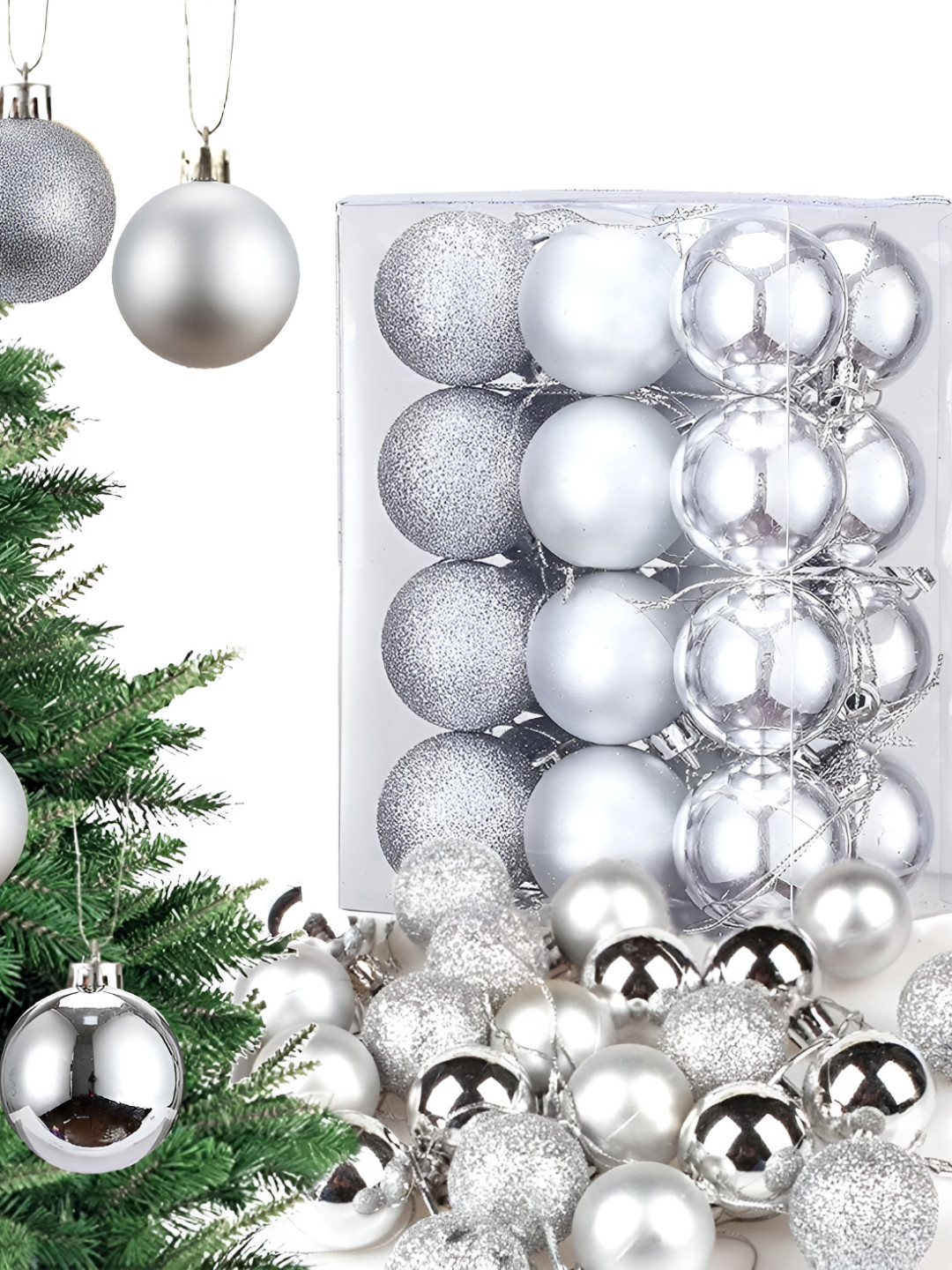 Ascension 24- Pcs Grey Christmas Tree Decoration Balls