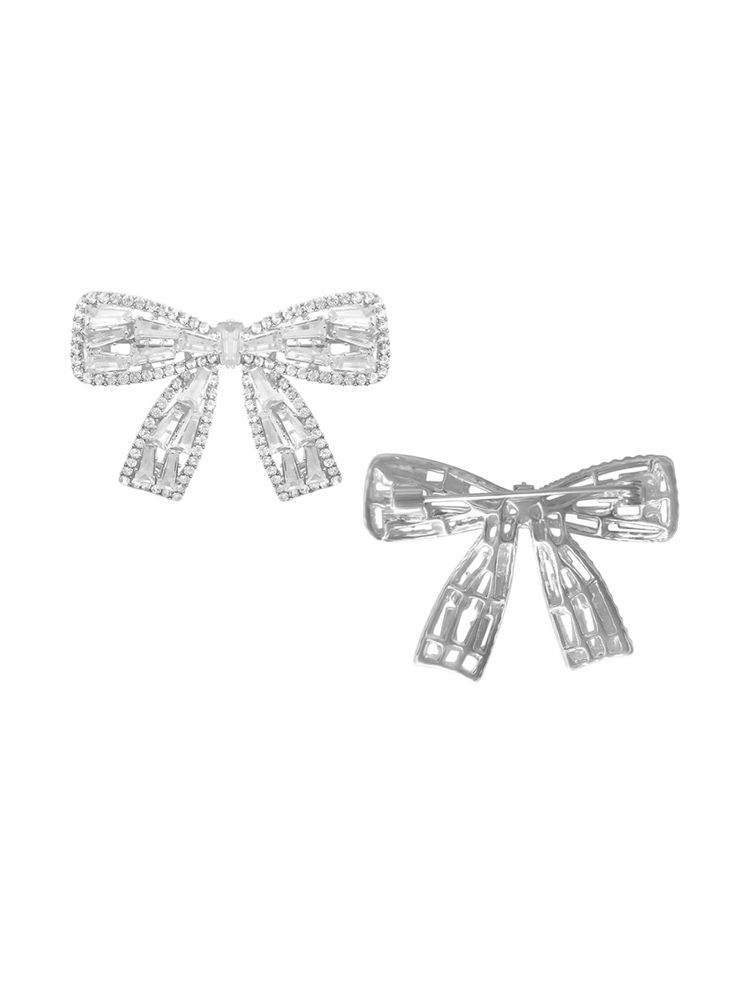 VAMA Silver Safety Stone Pin Pleats Bow Brooch
