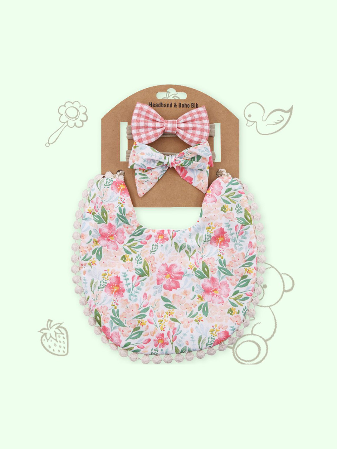 Polka Tots Girls Floral Bow Headband With Reversible Bib