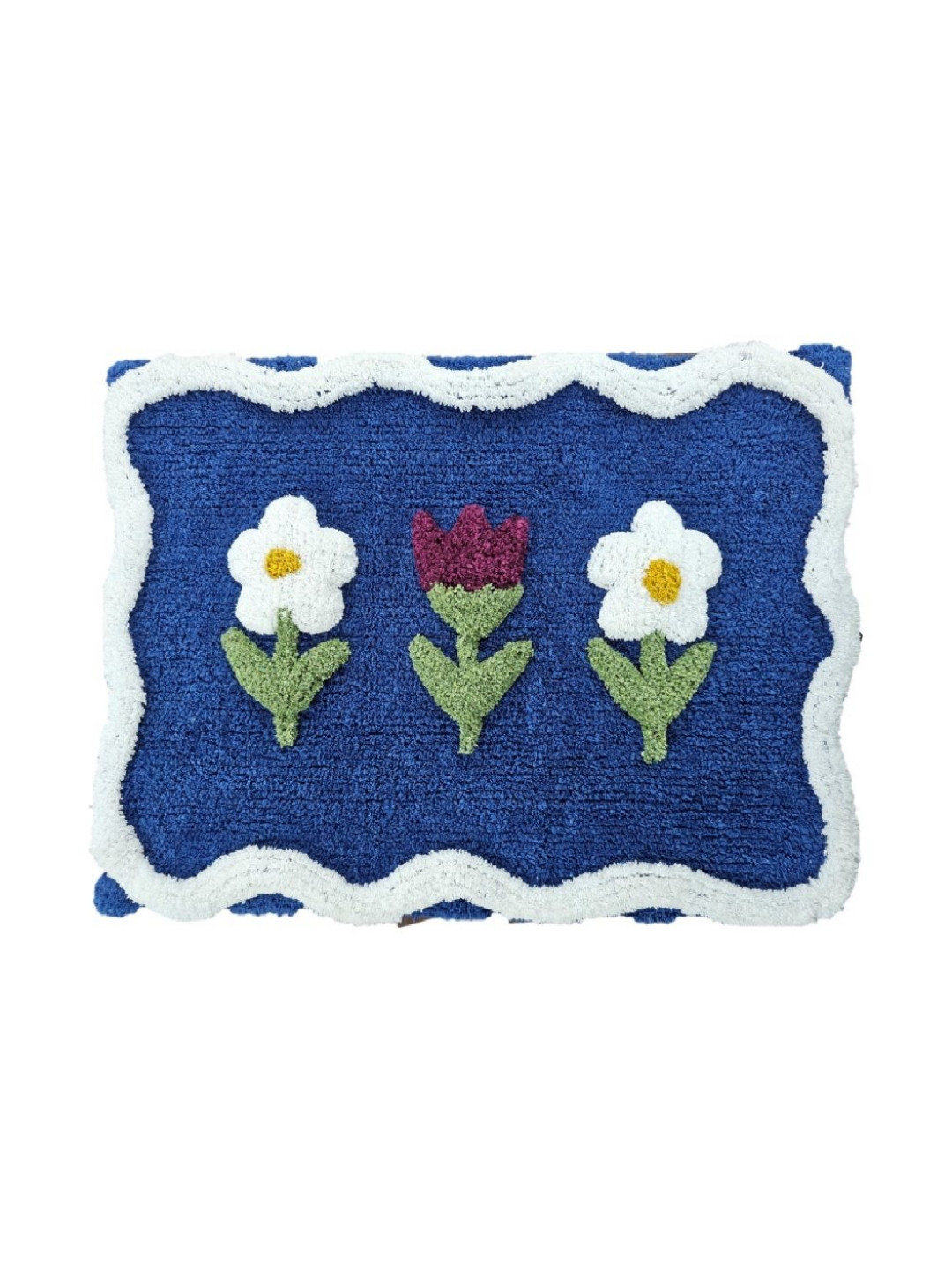 Aura Navy-Blue & White Floral Cotton Bath Rug