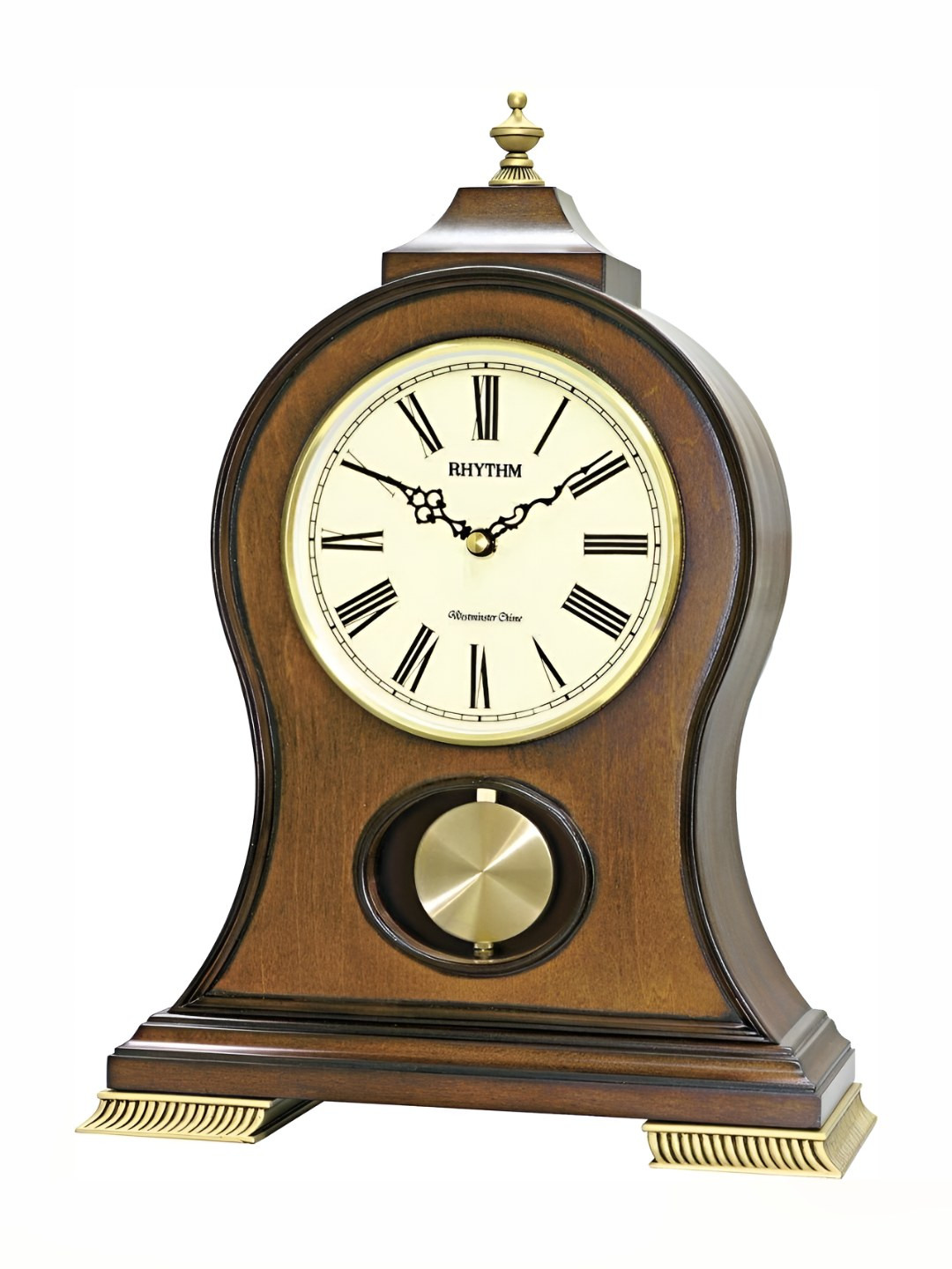 Rhythm Brown Wood Handcrafted Abstract Battery Analogue Table Clock
