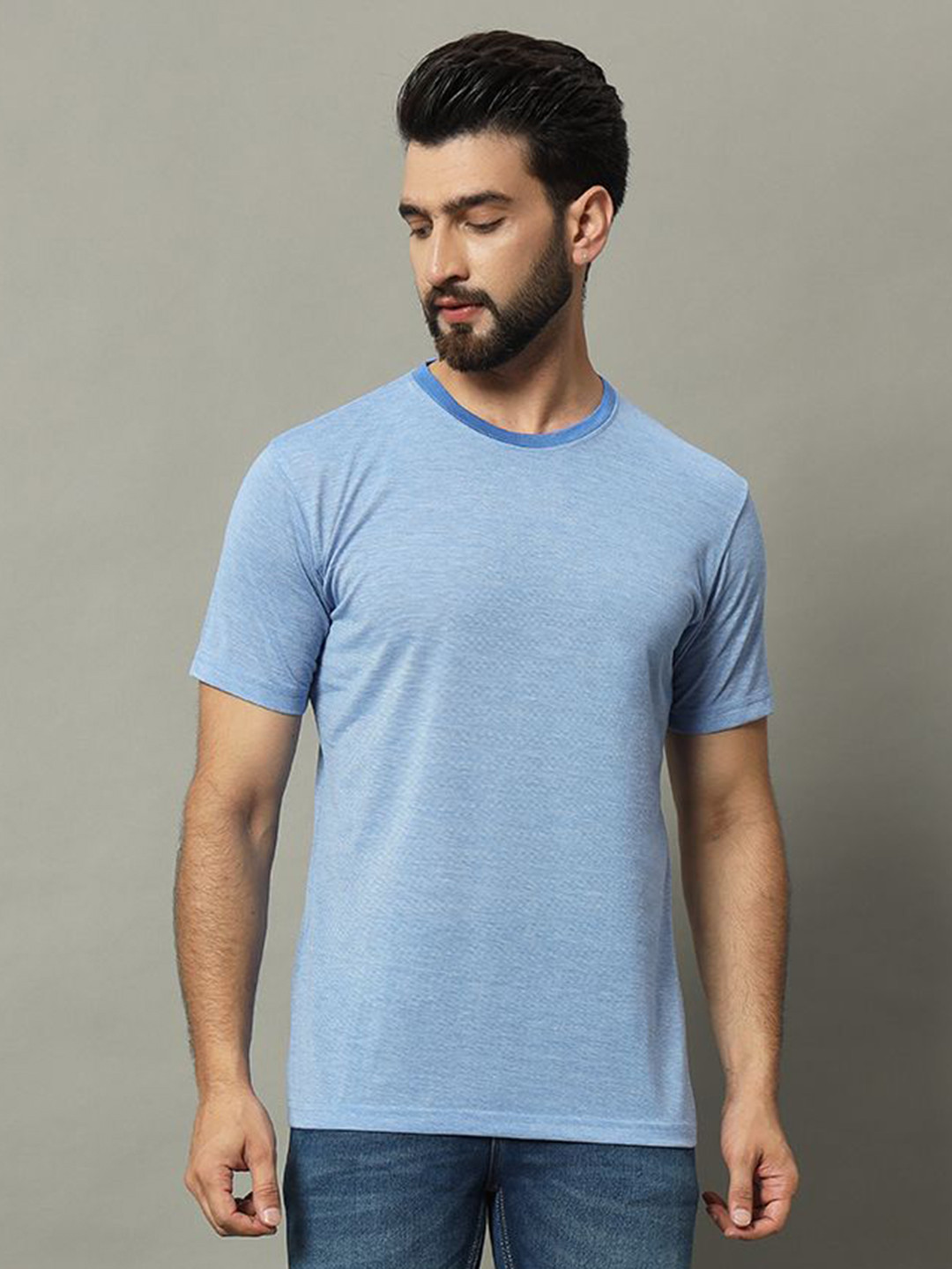 GET GOLF Men Solid Round Neck Cotton T-shirt