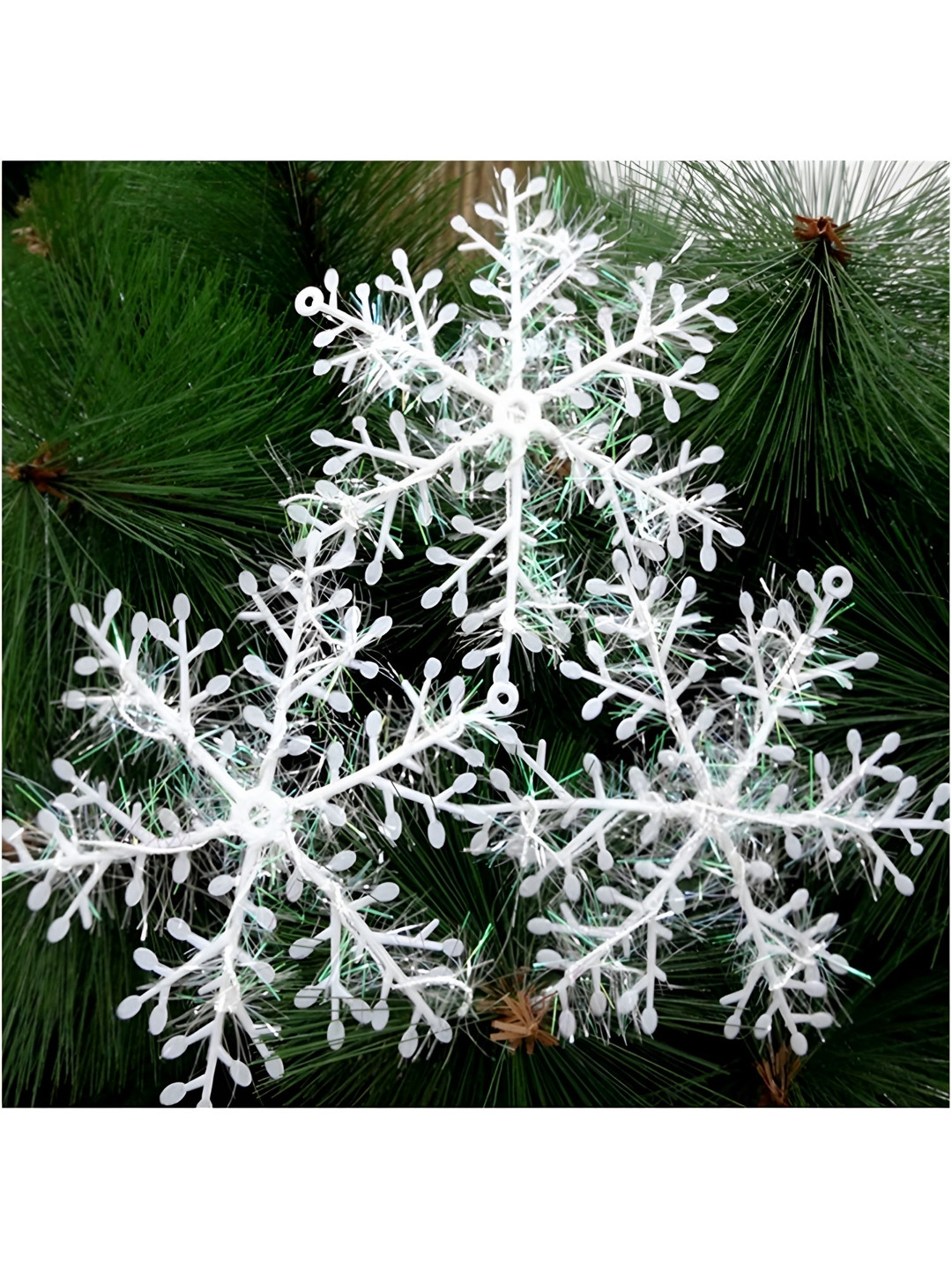 Ascension 3-Pcs White Textured Hanging Snow Flakes Tree Ornaments Xmas Festive Decor
