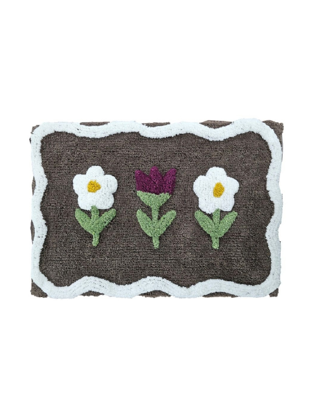 Aura Brown & White Floral Cotton Bath Rug