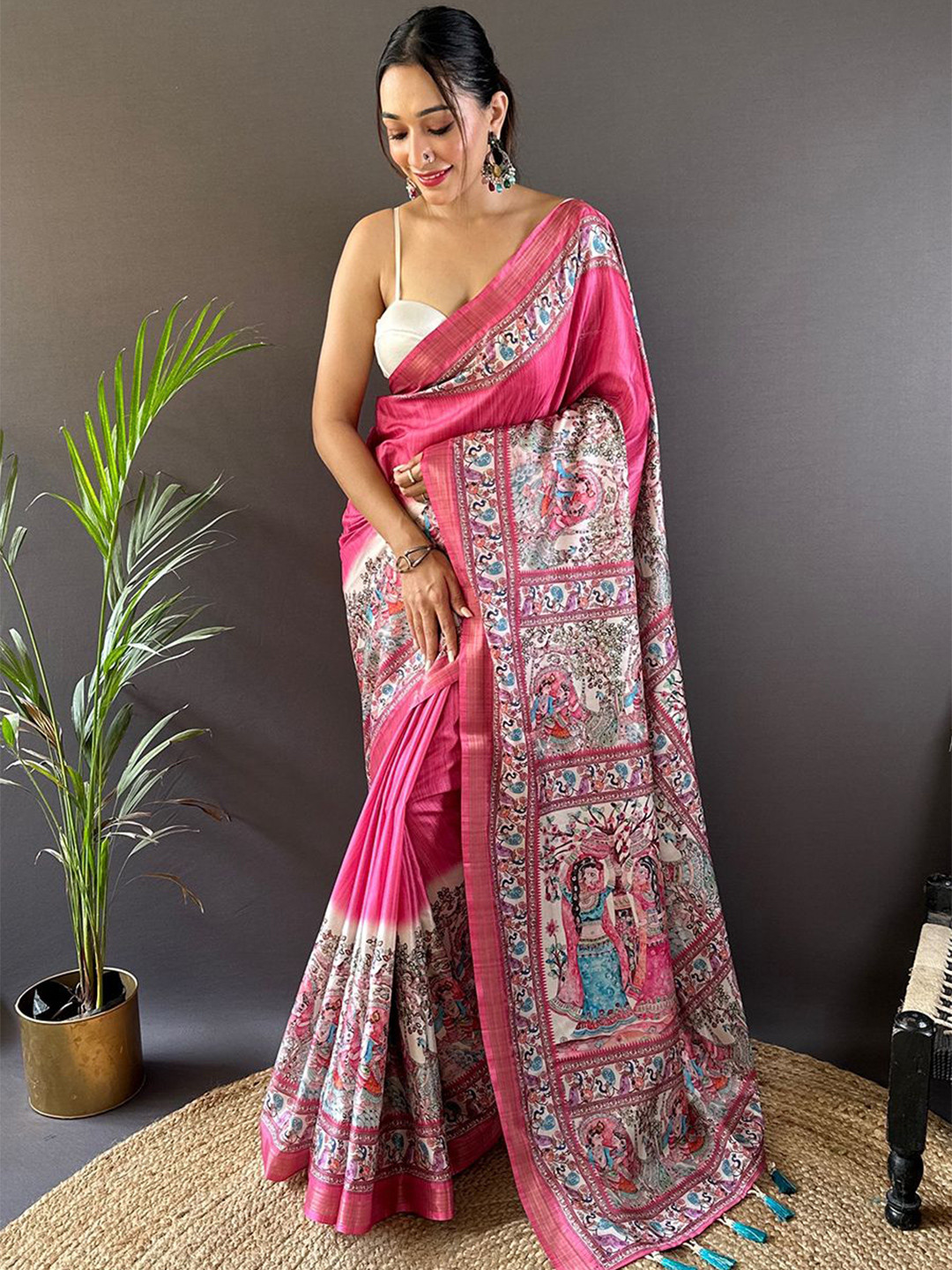 LeeliPeeri Designer Kalamkari Silk Blend Designer Tussar Saree