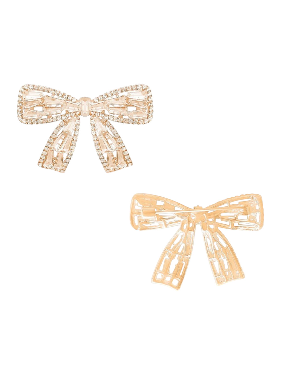 VAMA Gold Stone Safety Pin Pleats Bow Brooch