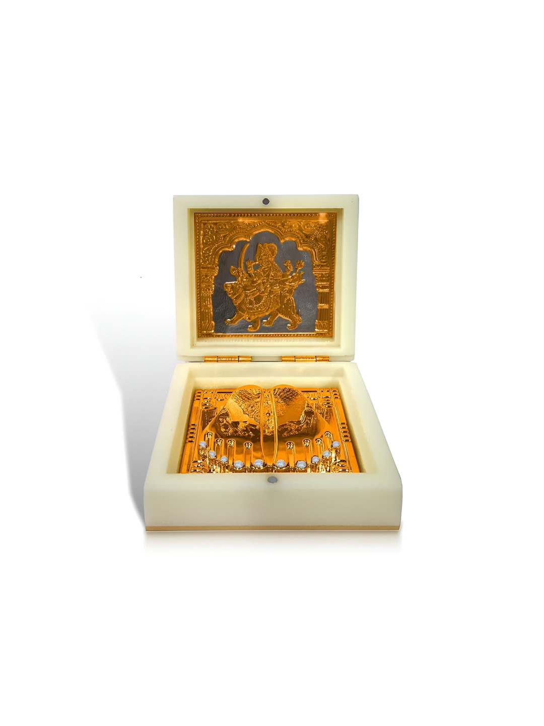 Adhvik Vaishno Devi Maa Charan Paduka Gold Metal Metallic Prayer Room Medium Showpiece -