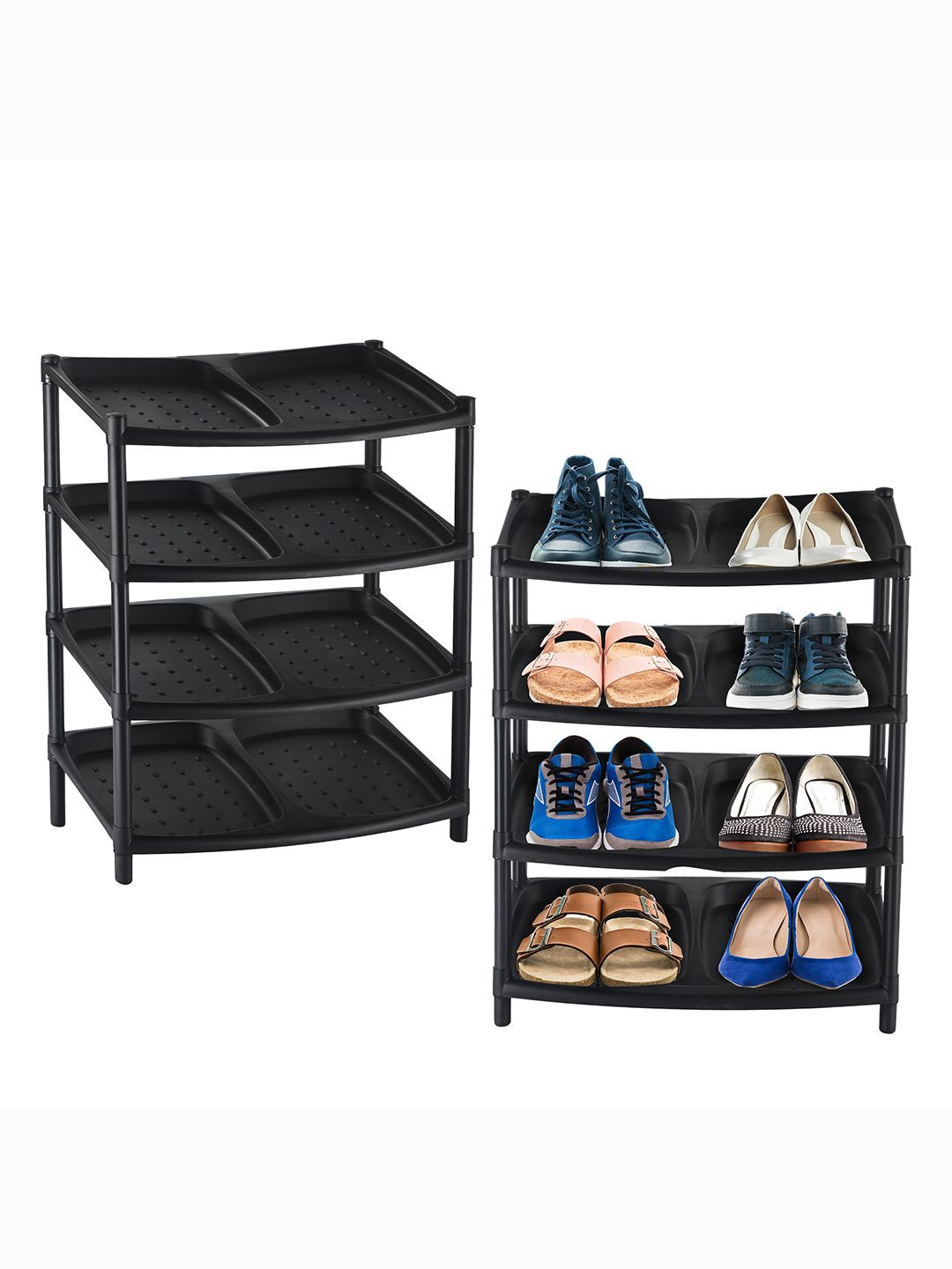 Kuber Industries Black Set Of 2 Collapsible 4-Layer Shoes Rack