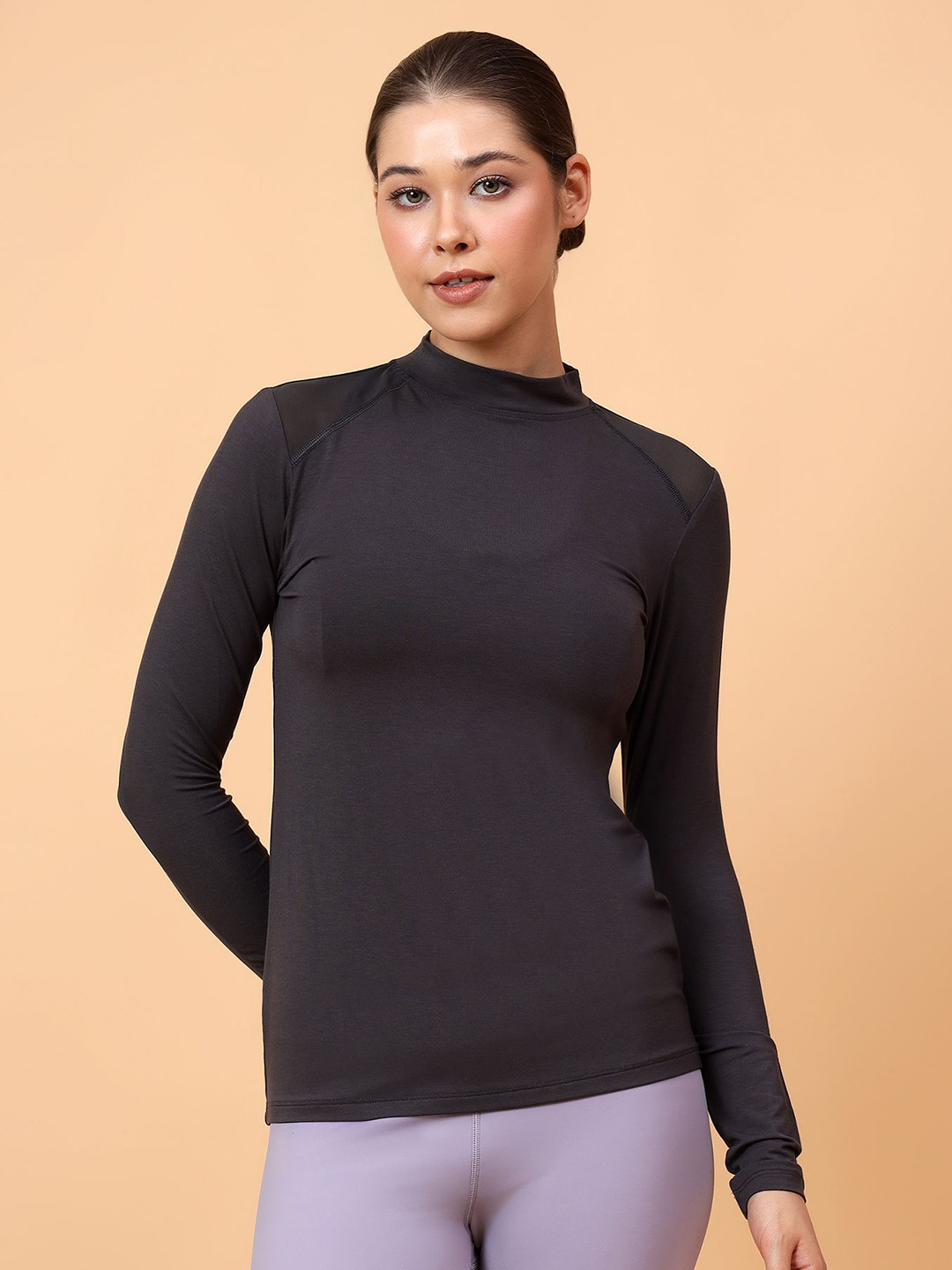Fitkin Women Shoulder Net Panel Tshirt
