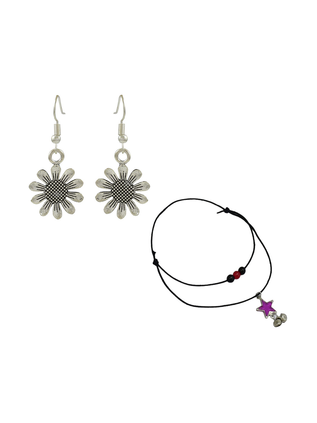 HIGH TRENDZ Silver-Plated Stones-Studded & Beaded Jewellery Set