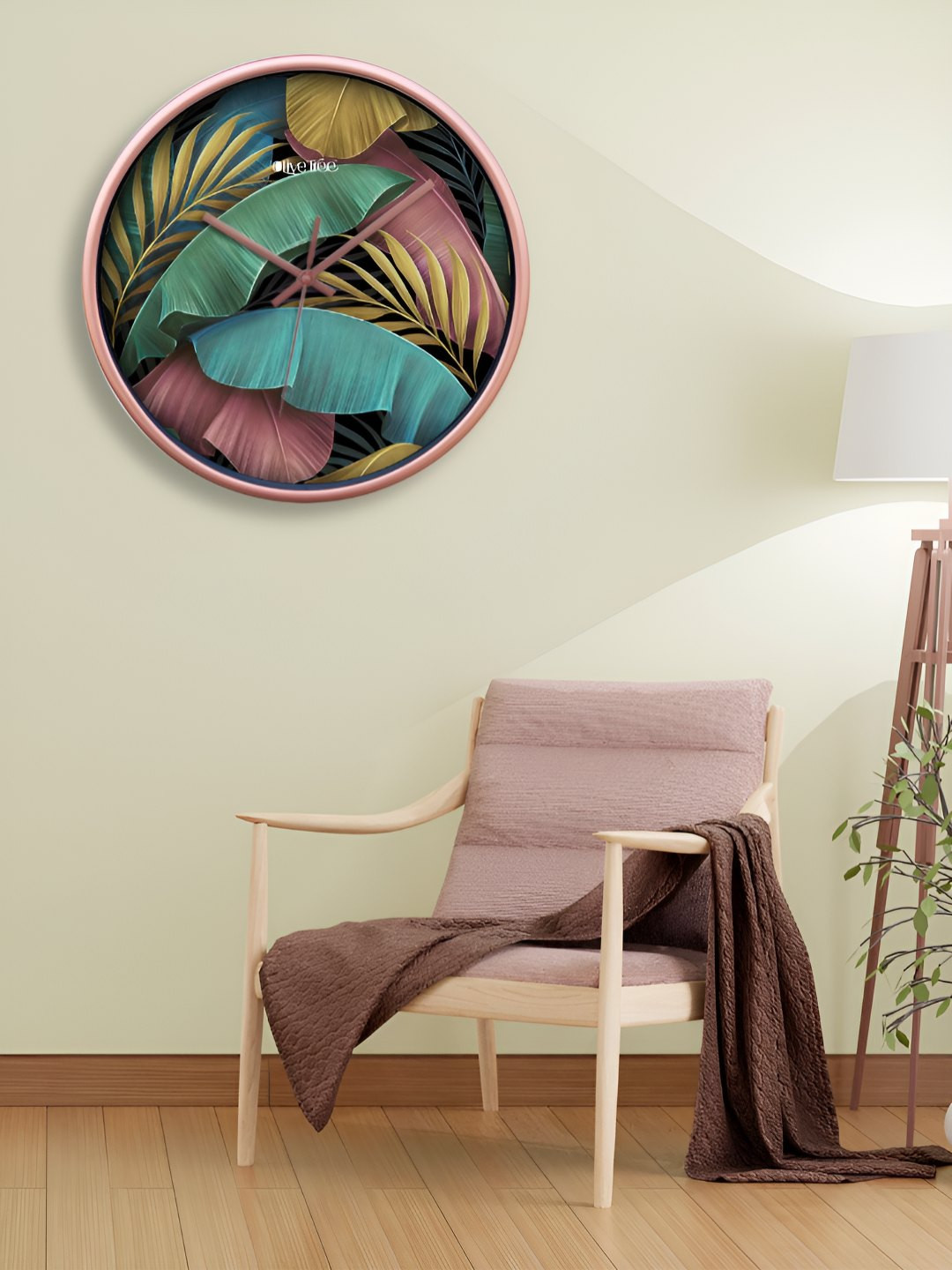 OLIVE TREE Copper Plastic Large Display Round Battery Analogue Wall Clock-30.5cm