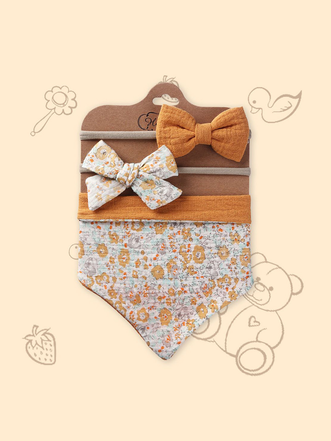 Polka Tots Infant Girls Printed Cotton Bibs & 2Pc Headbands