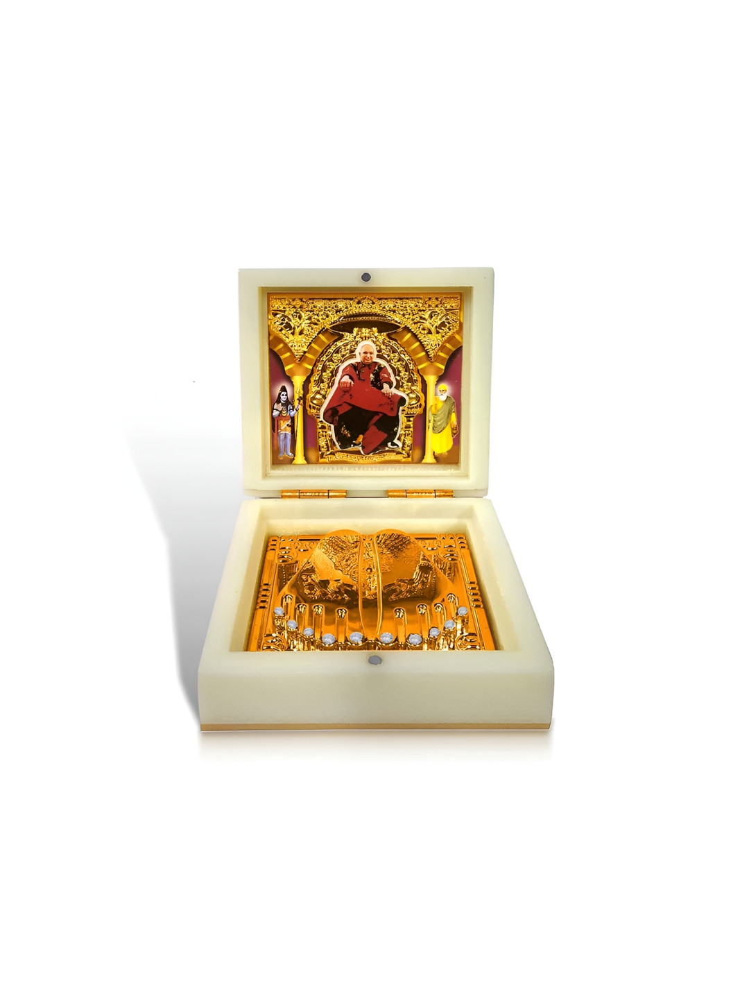 Adhvik Jai Guru Ji Gold Plated Wealth and Prosperity Charan Paduka Gold Metal Metallic Living Room Medium Showpiece - 3.9 Inches