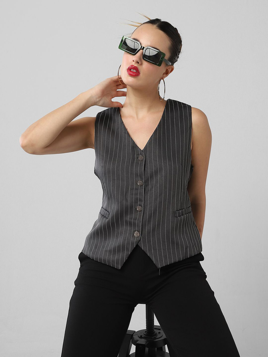 SHOWOFFFF Women Striped V - Neck Top
