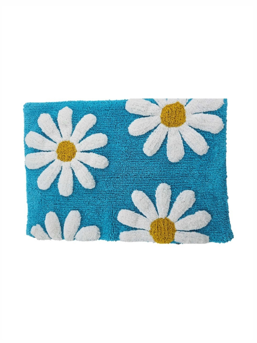 Aura Turquoise Blue & White Patterned Anti-Skid 1800 GSM Cotton Bath Rugs