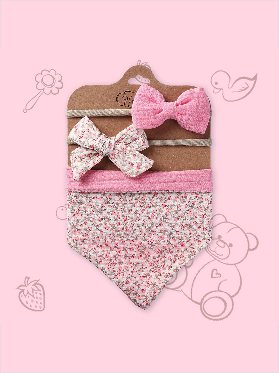 Polka Tots Girls Floral Printed Bow Headband With Reversible Bandana Bib