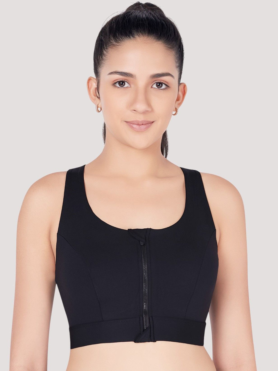 PLUMBURY Full Coverage Front Zip Lightly Padded Rapid Dry Workout Sports Bra