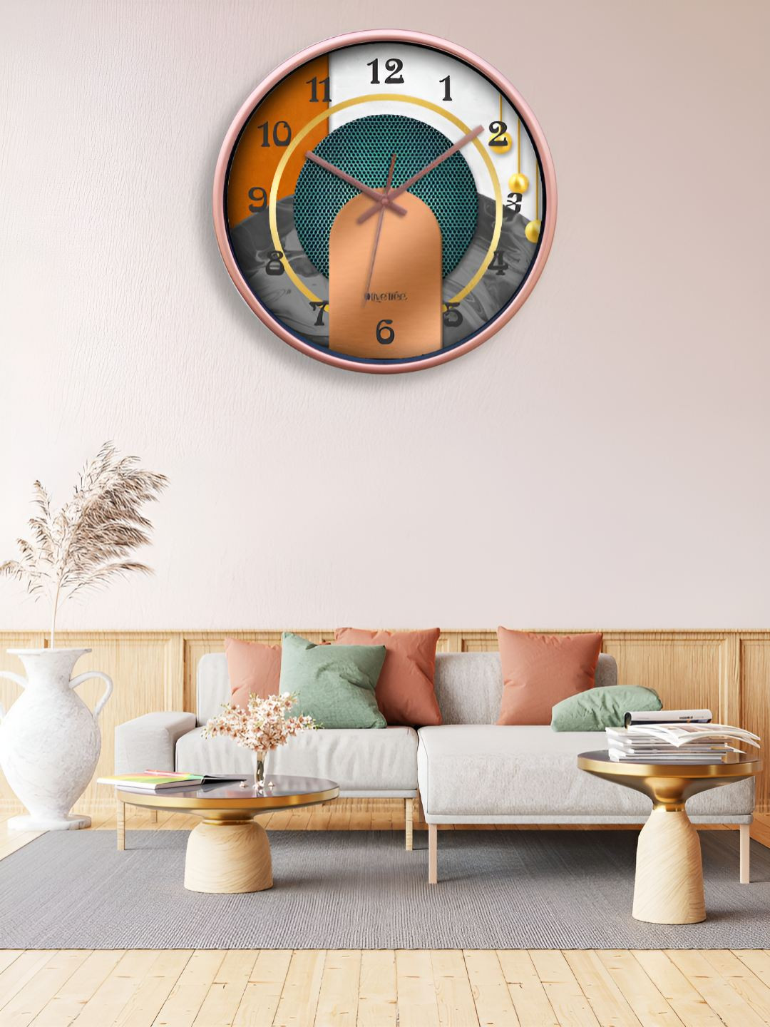 OLIVE TREE Copper-Toned & Blue Printed Contemporary Wall Clock