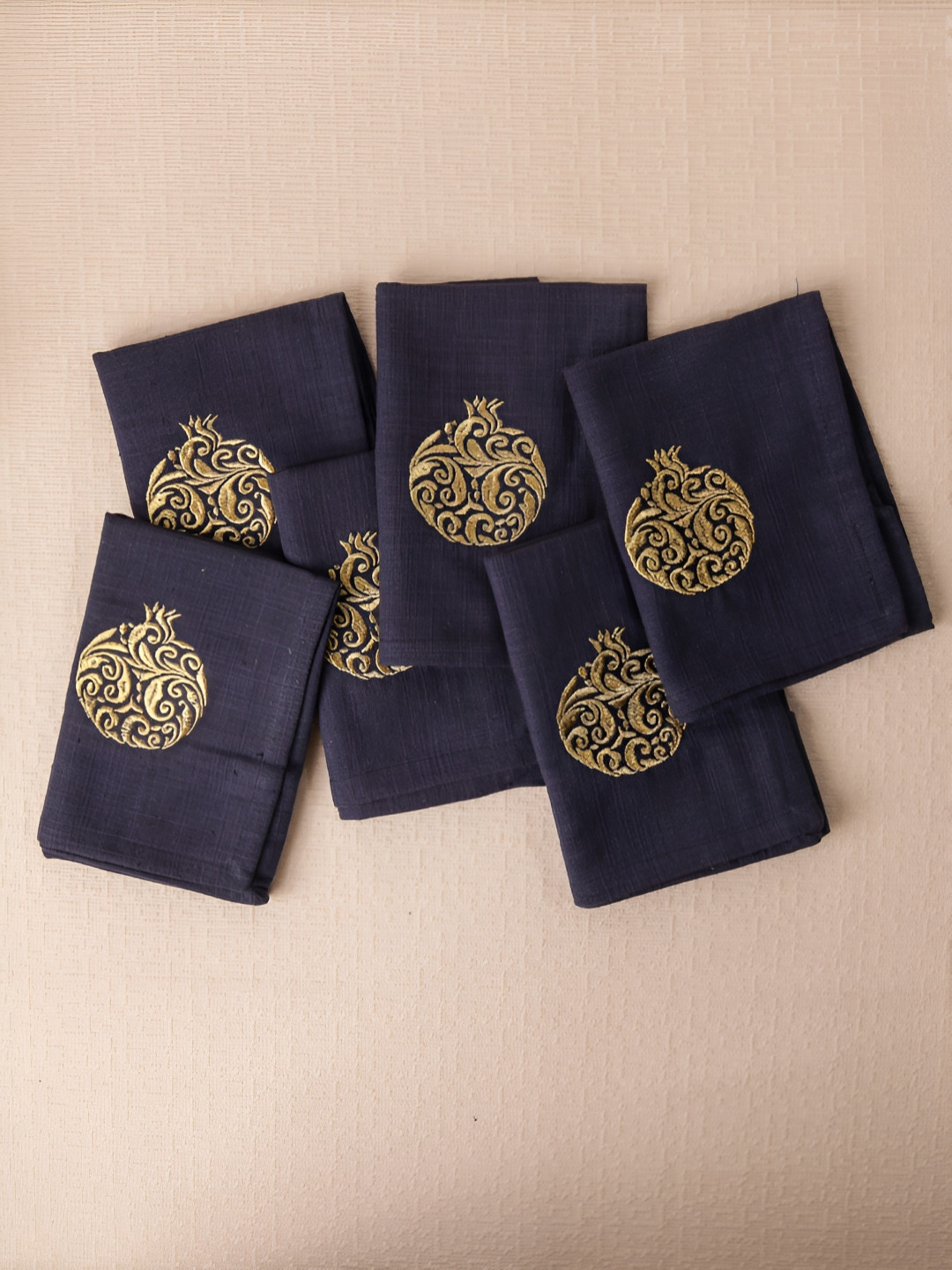 Glimpse Homes Regal Pomegranate Navy Blue 6 Pieces Embroidered Cotton Table Napkins