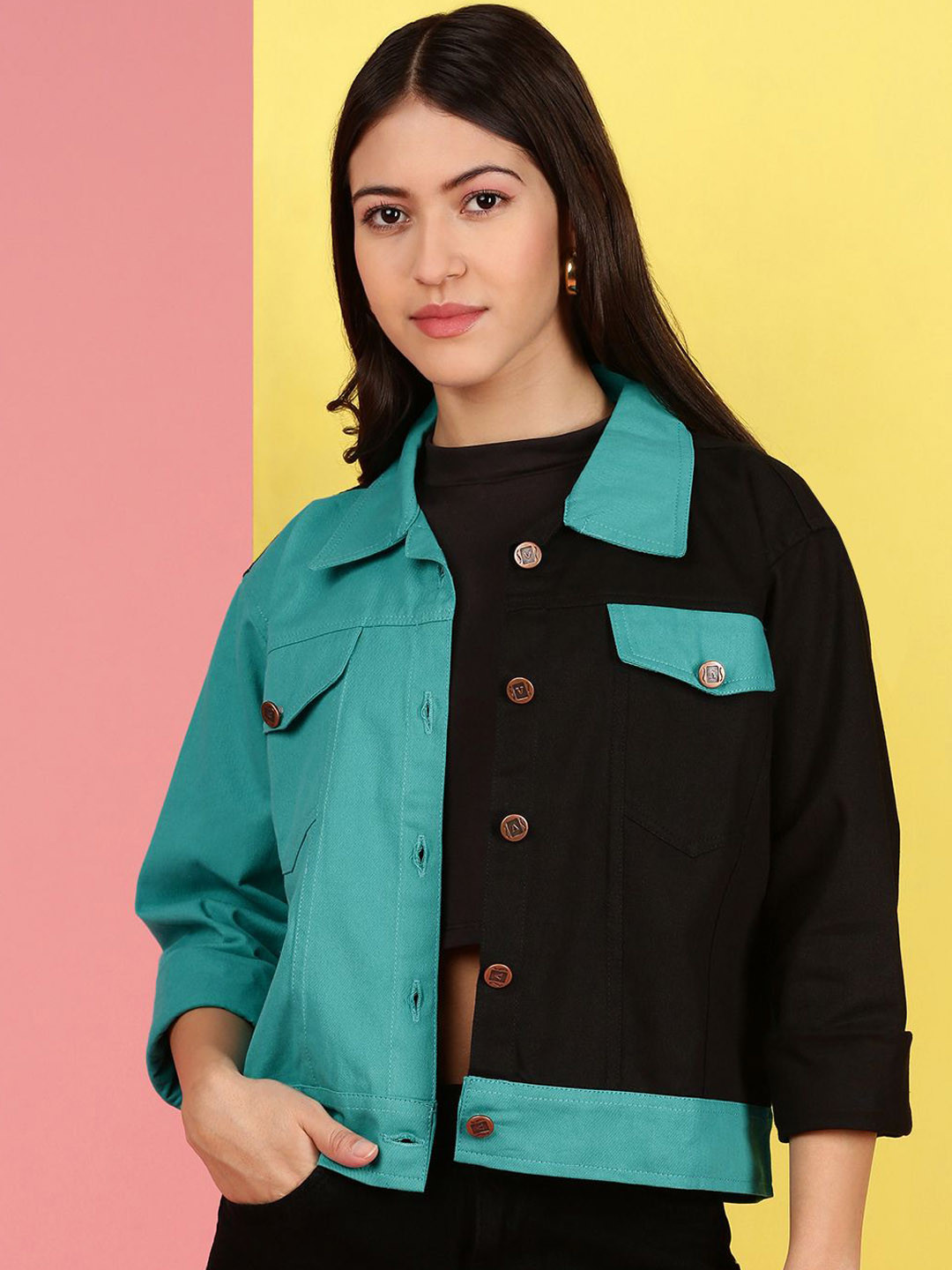 VOXATI Women Striped Denim Jacket with Embroidered