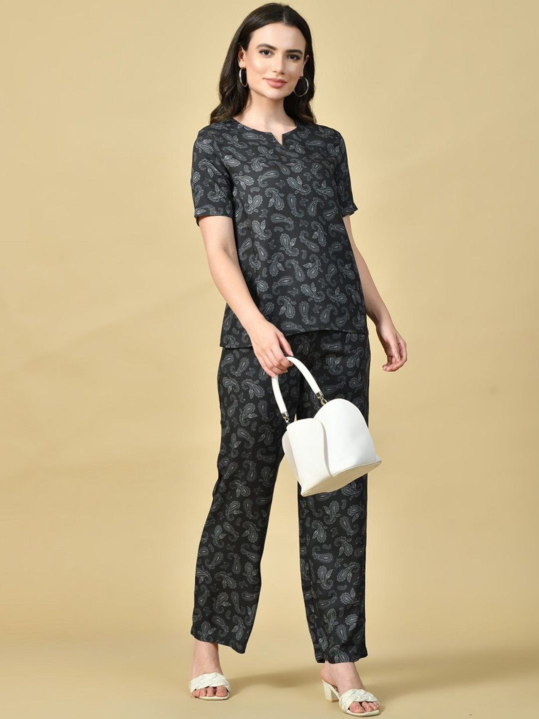 PANDORNA Printed Short Sleeves Top With Trousers Co-Ords Set