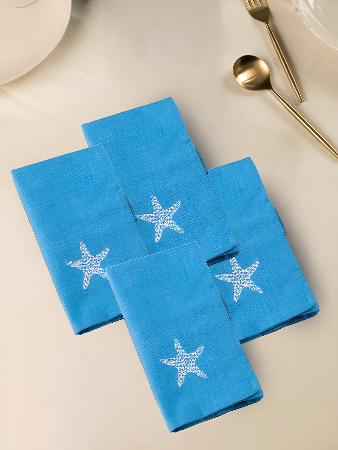Glimpse Homes Starfish Soiree Turquoise Blue & White 4 Pieces Cotton Table Napkins