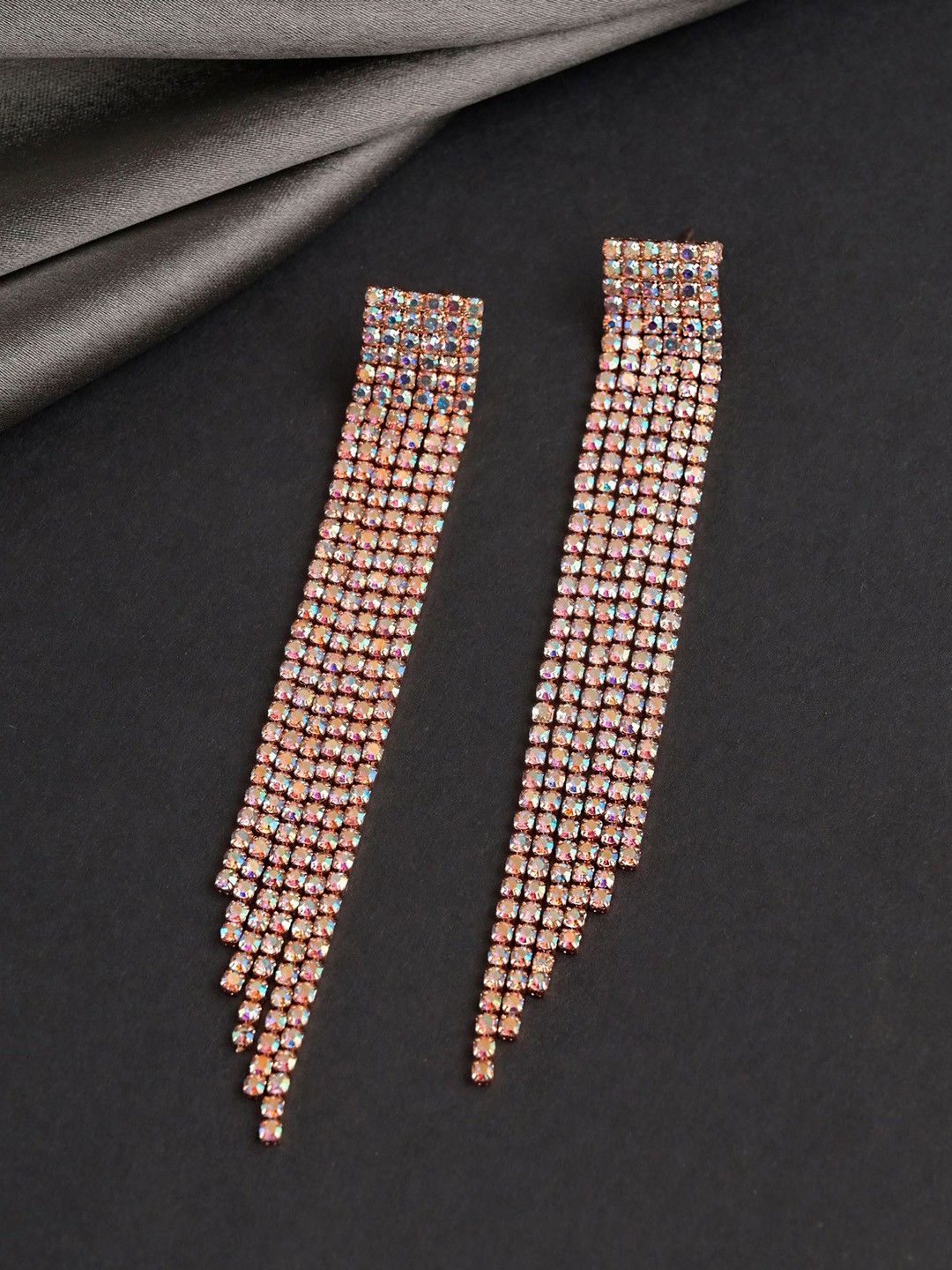 VAMA Women Rose Gold Plated Stud Dangler Rhinestone Hanging Drop Earrings