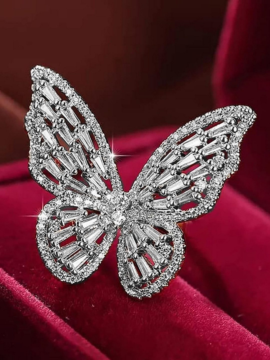VAMA Silver Plated Stone Safety Saree Pleats Pin Butterfly Brooch
