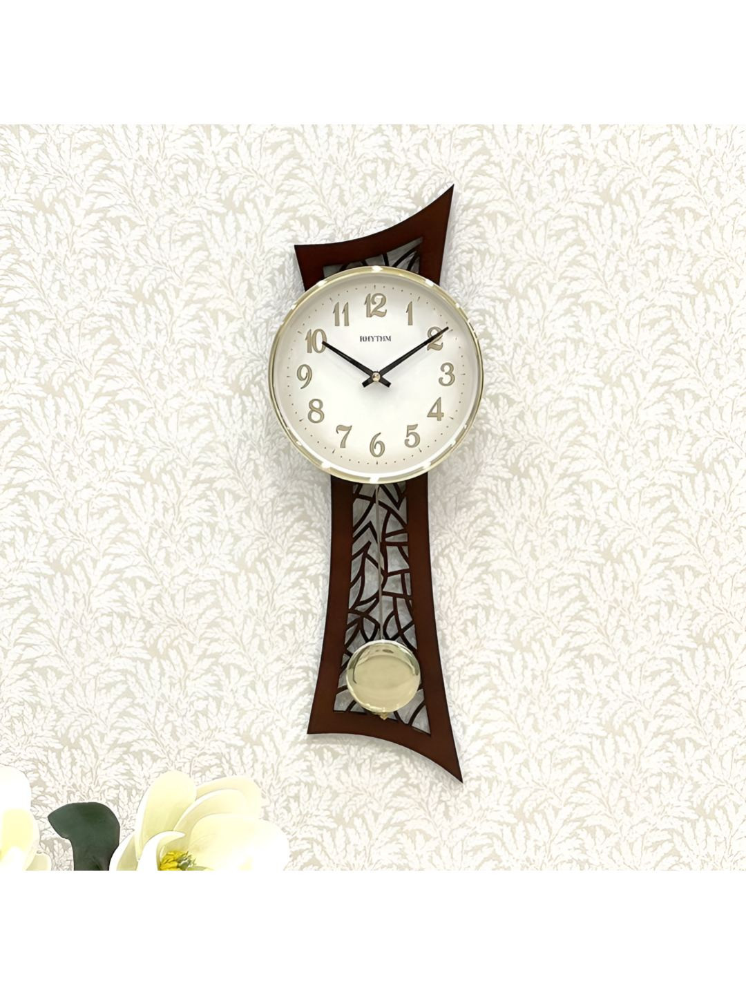 Rhythm Brown Wood Large Display Round Battery Analogue Wall Clock-20.3cm