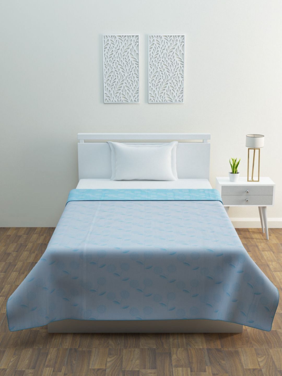 BLUSH Blue & Grey Floral Mild Winter 350 GSM Single Bed Dohar