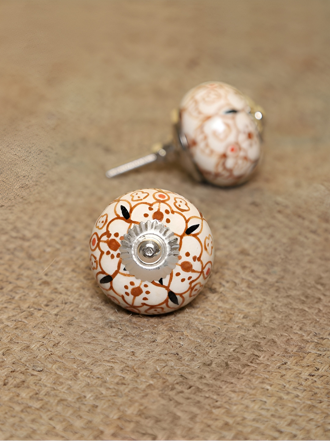 MODEFE White & Brown 6 Pieces Printed Ceramic Door Knobs