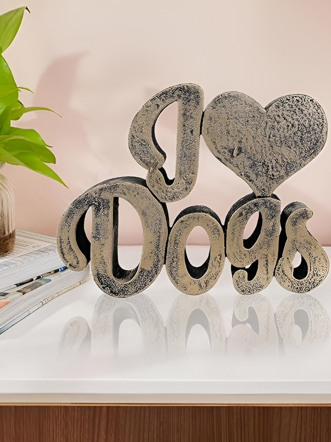 Zart I Love Dog Gold Polyresin Matte Living Room Medium Showpiece - 5 Inches