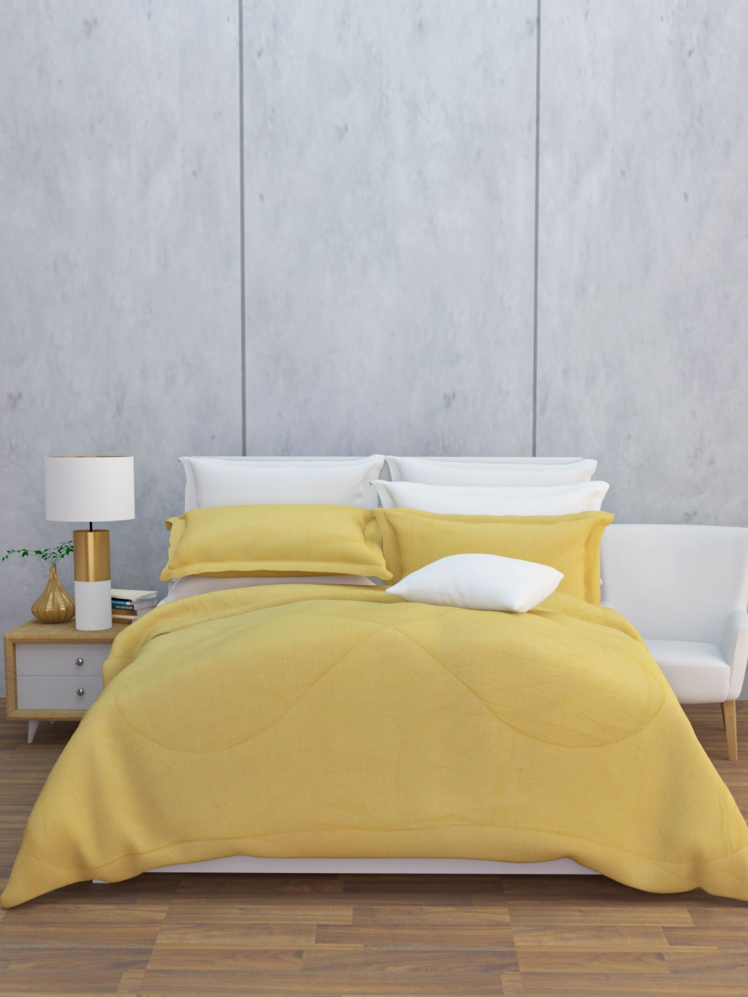 HAPPY HUES Yellow 380 GSM Double Bed Blanket
