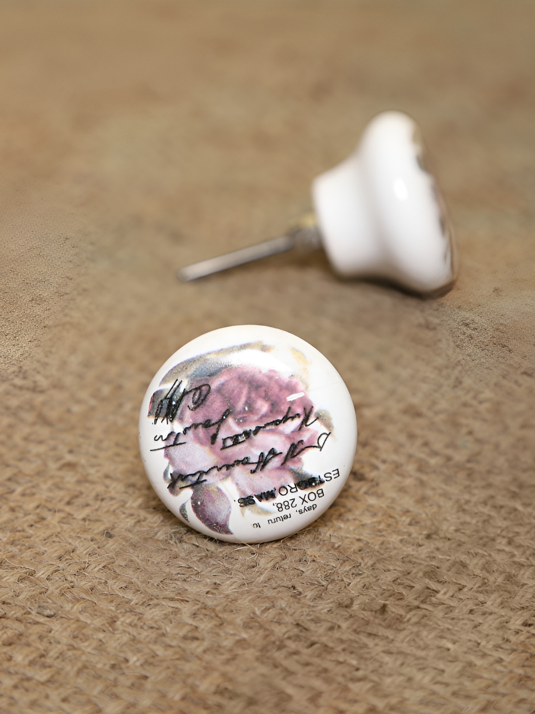 MODEFE White & Pink 6 Pieces Printed Ceramic Door Knobs