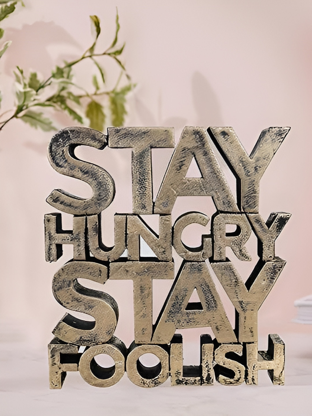 Zart Stay Hungry Stay Foolish Gold Polyresin Metallic Living Room Medium Showpiece - 6.8 Inches