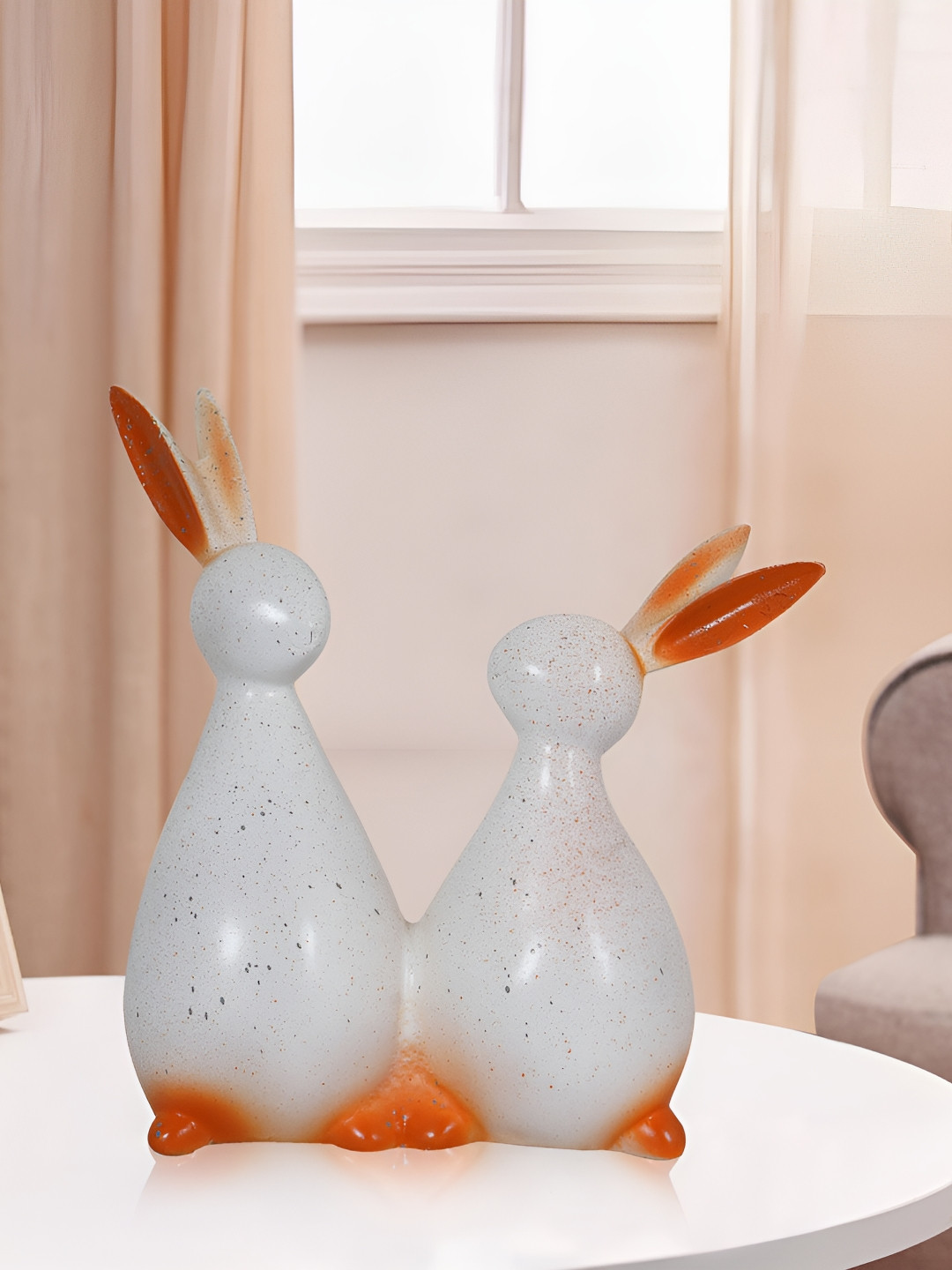 Zart Rabbit White Polyresin Natural Living Room Medium Showpiece -