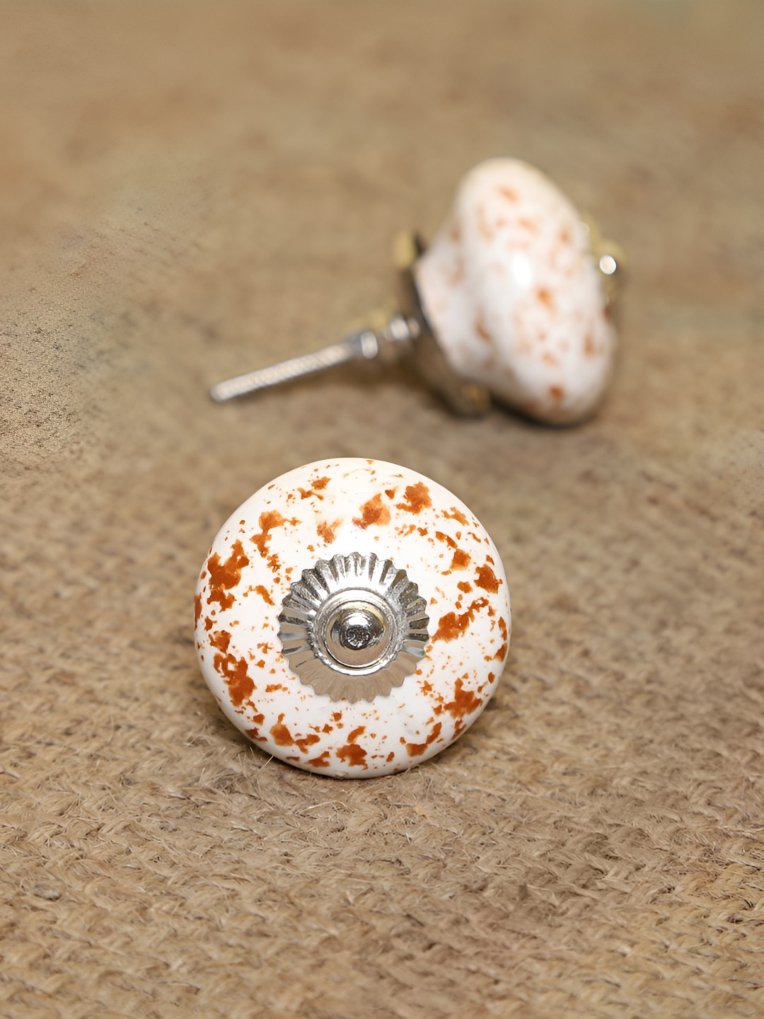MODEFE Brown & White 6 Pieces Abstract Printed Ceramic Knobs